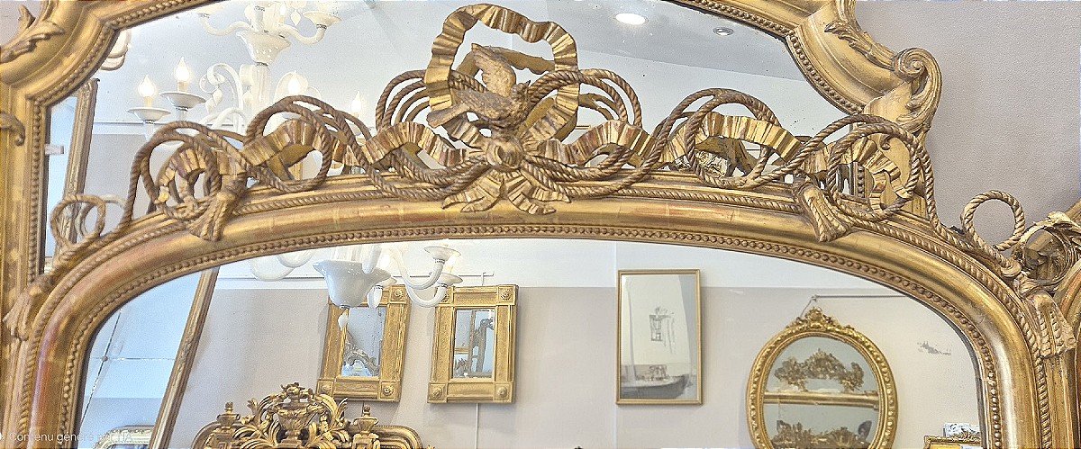 Large miroir Louis XVI glace ancienne oiseau ruban 128*204cm-photo-4