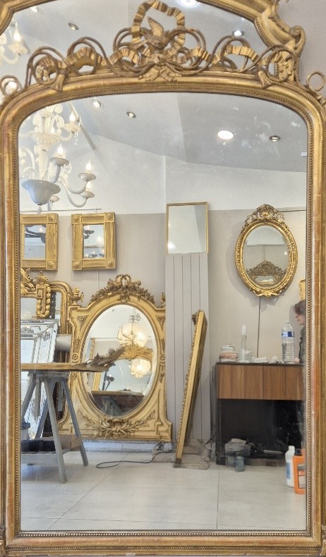 Large miroir Louis XVI glace ancienne oiseau ruban 128*204cm