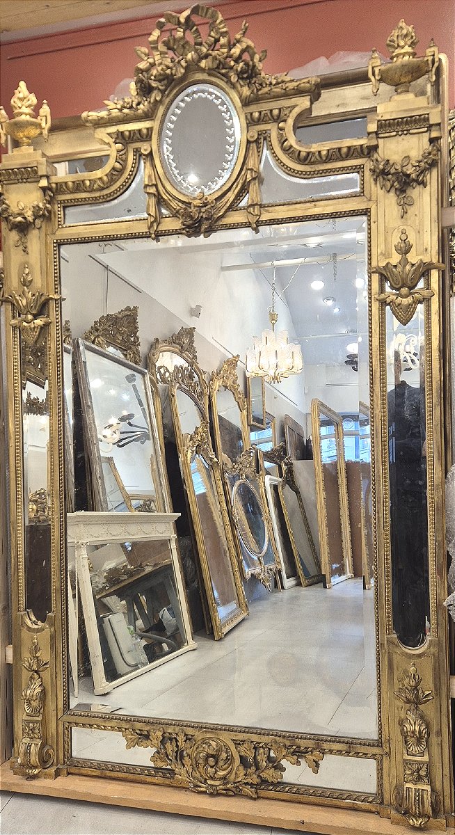 Large Venetian Medallion Mirror, Napoleon III Period, 130 X 210 Cm-photo-1