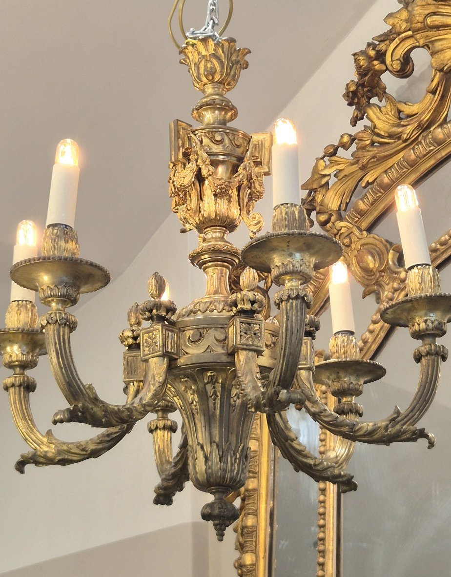 Louis XIV Style Chandelier, Gilt Bronze, 6 Lights, 60 Cm-photo-2