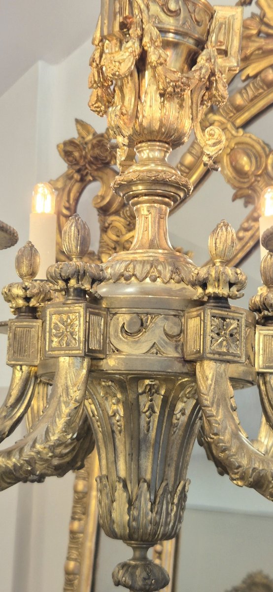 Louis XIV Style Chandelier, Gilt Bronze, 6 Lights, 60 Cm-photo-3