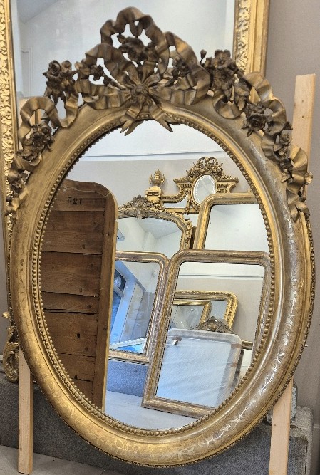 miroir oval Napoleon III noeud glace ancienne 110*140 cm