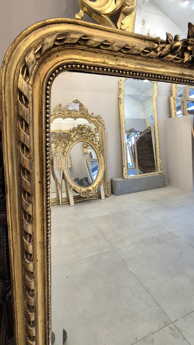 Large miroir Napoléon III doré décor oiseaux  132*157cm-photo-2