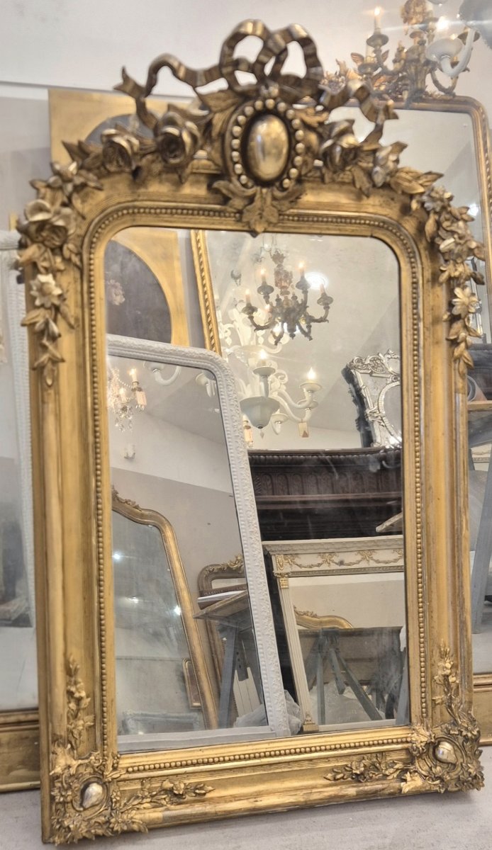 Miroir Louis Philippe doré cartouche ruban  62*97cm-photo-3