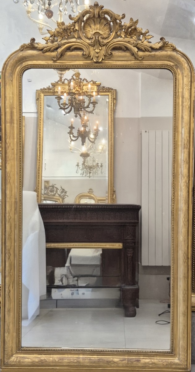 Louis Philippe Shell-shaped Antique Glass Mirror, 102 X 190 Cm