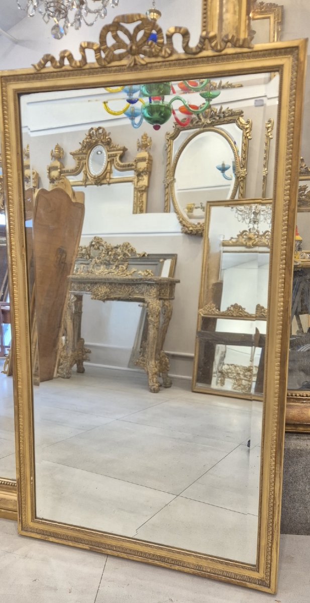 Louis XVI Gilt Mirror With Bow Detail And Beveled Glass, 74*130 Cm-photo-2