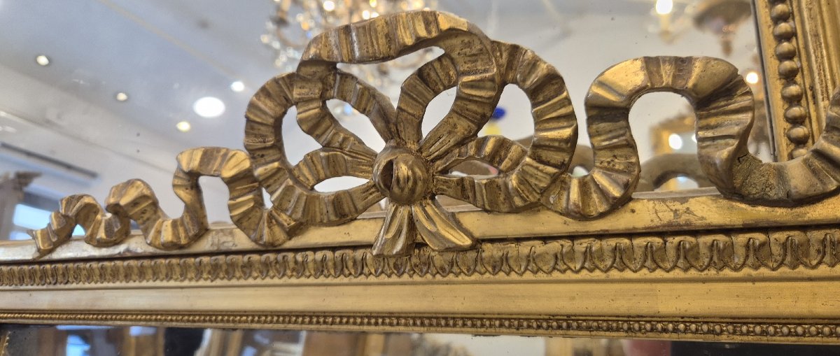 Louis XVI Gilt Mirror With Bow Detail And Beveled Glass, 74*130 Cm-photo-3