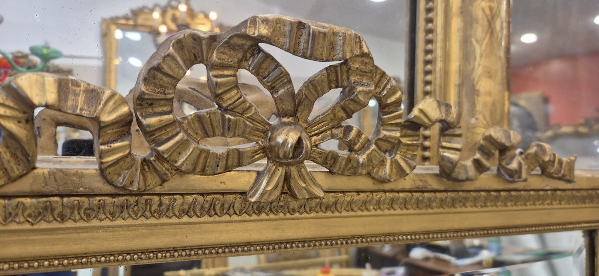 Louis XVI Gilt Mirror With Bow Detail And Beveled Glass, 74*130 Cm-photo-4