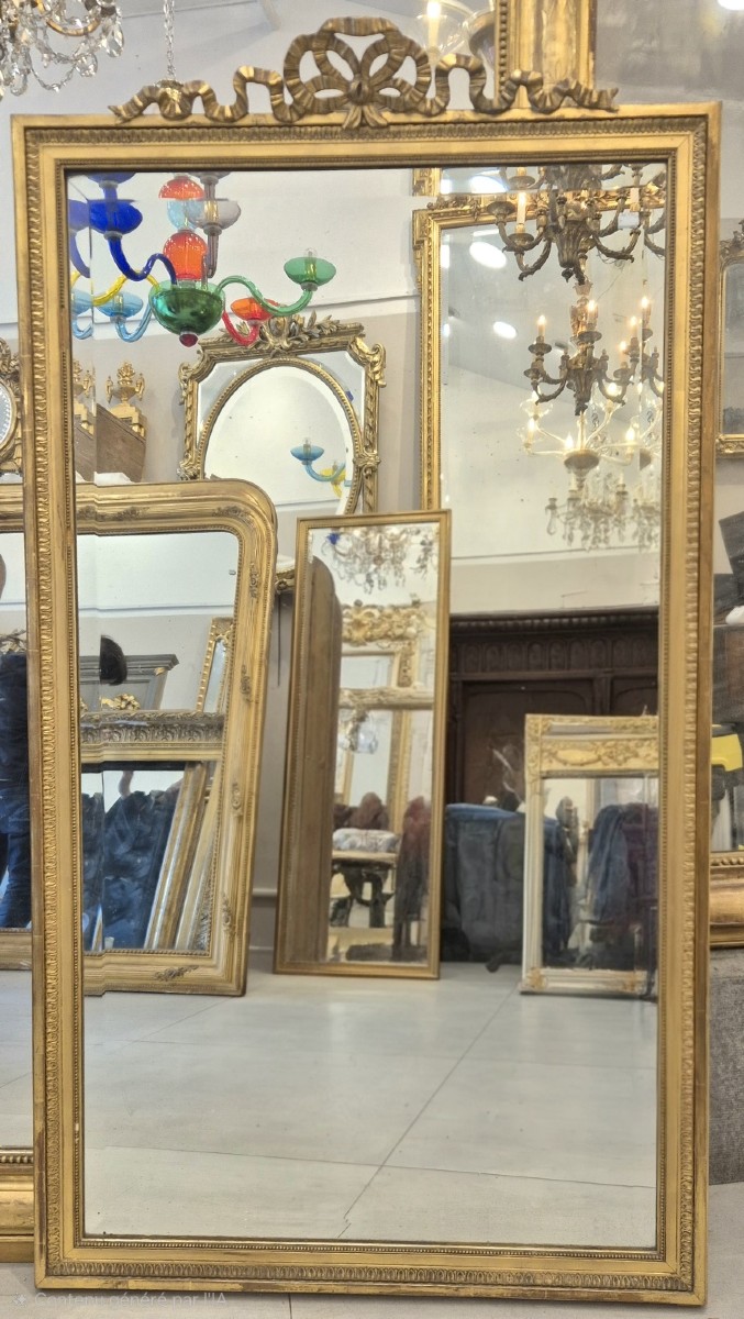 Louis XVI Gilt Mirror With Bow Detail And Beveled Glass, 74*130 Cm