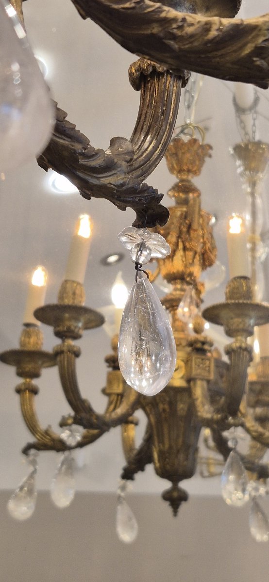 Lustre  Louis XVI en bronze orné de cristaux de roche  50cm par 60cm-photo-2