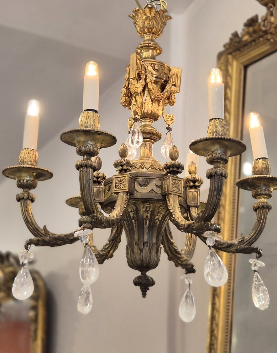 Lustre  Louis XVI en bronze orné de cristaux de roche  50cm par 60cm-photo-3