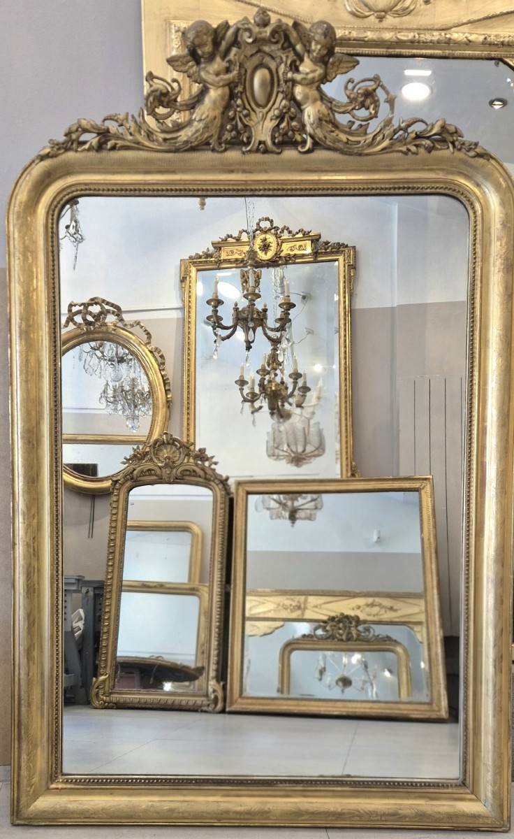 Miroir Louis Philippe doré décor putti   110*170cm