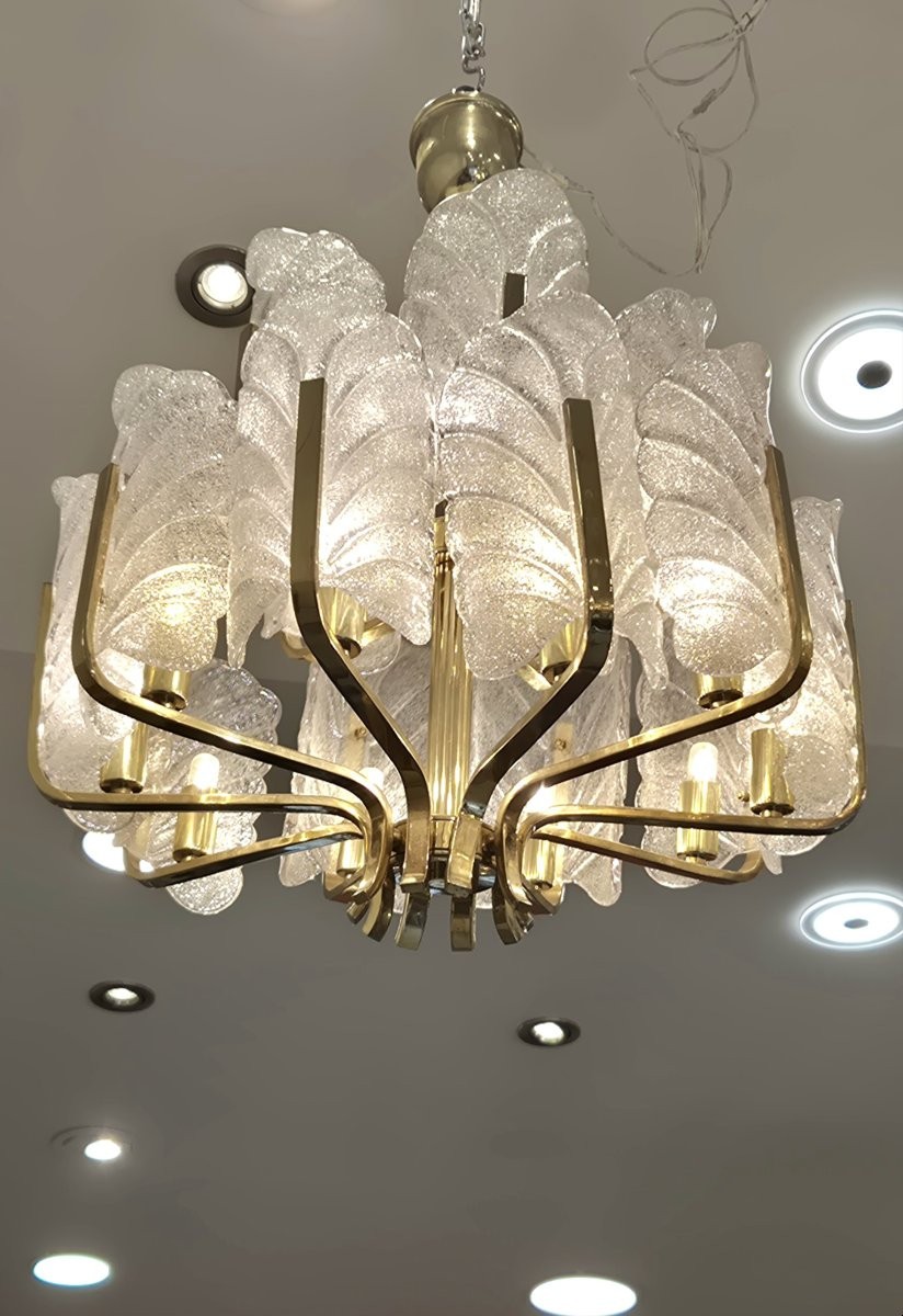 Lustre 14 lumieres laiton et murano 55cm par 60cm -photo-3