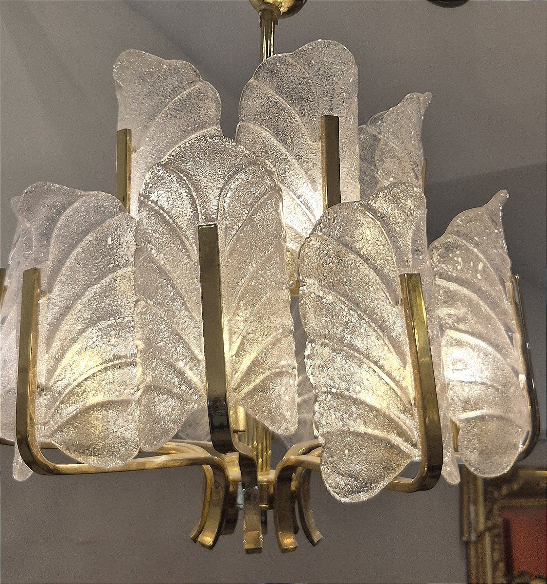 Lustre 14 lumieres laiton et murano 55cm par 60cm -photo-4