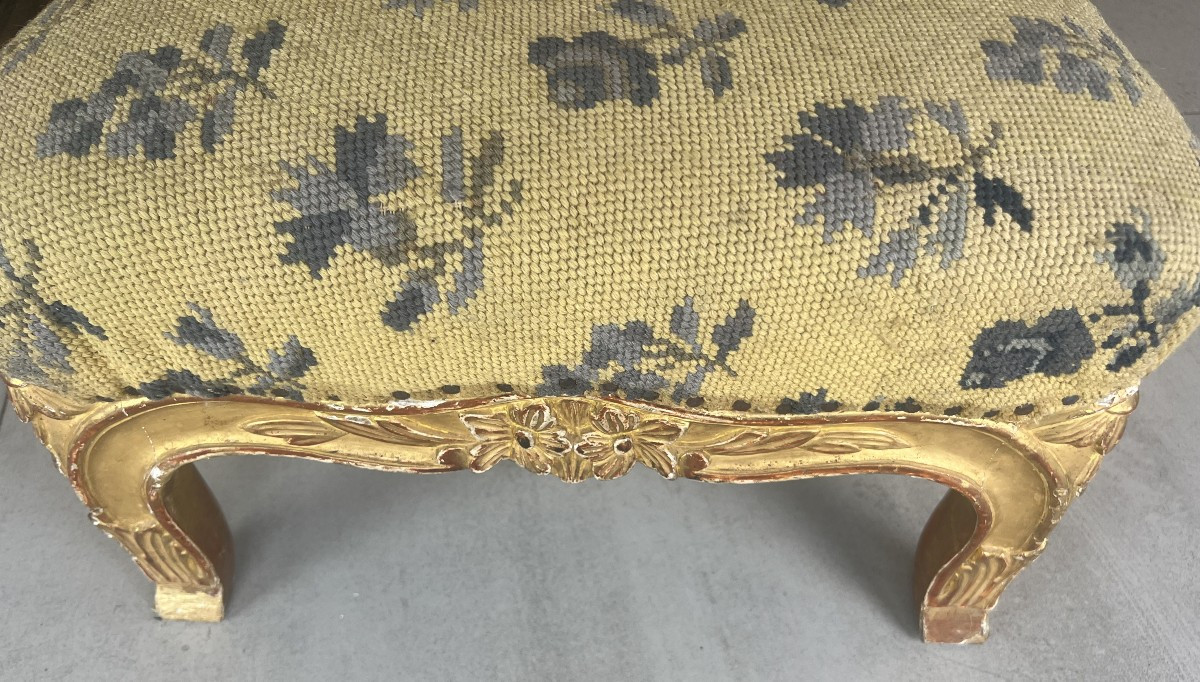 Petit Tabouret De Pied En Bois Doré -photo-2