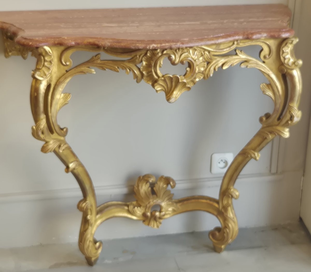 Pair de consoles dorées Louis XV  102cm-photo-3