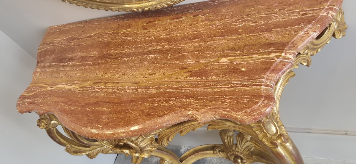 Pair de consoles dorées Louis XV  102cm-photo-1