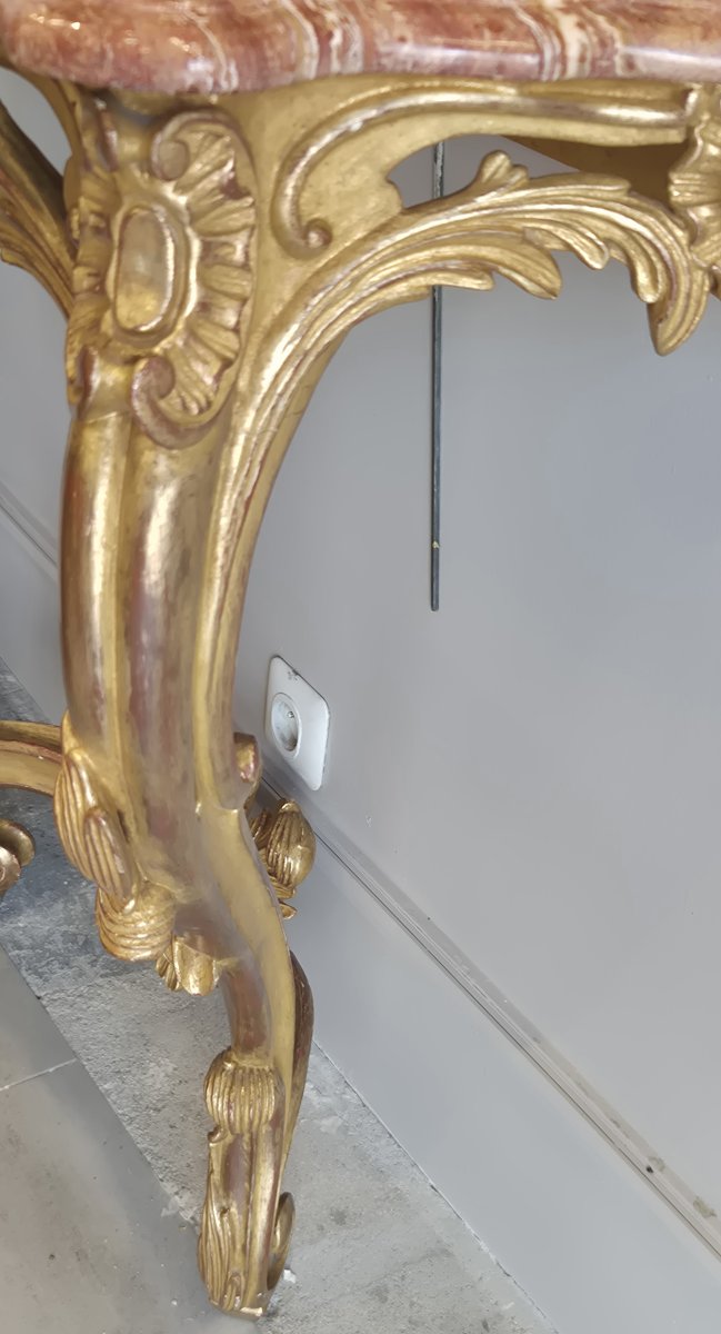 Pair de consoles dorées Louis XV  102cm-photo-3