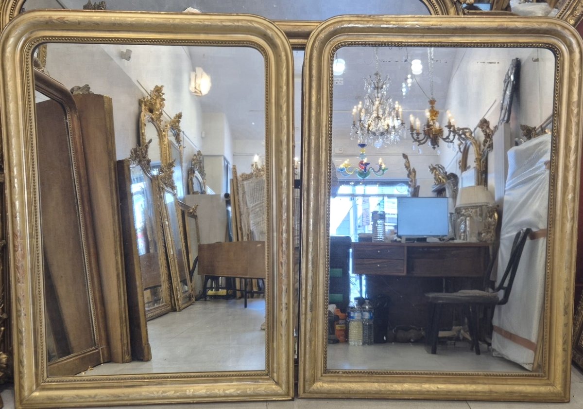 Pair Of Gilded Louis Philippe Mirrors, 102 X 142 Cm