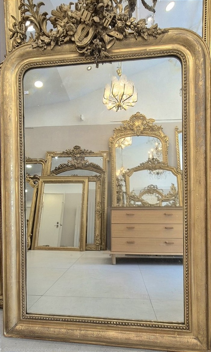 Antique Louis Philippe Mirror With Musical Cartouche, 90 X 150 Cm