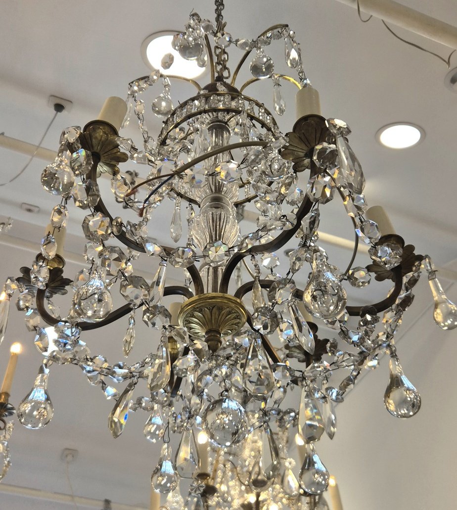 Antique Gilded Bronze Baccarat Chandelier, 50 X 70 Cm-photo-2
