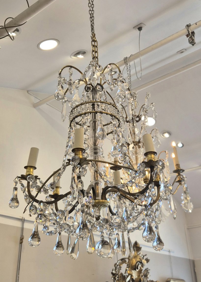 Antique Gilded Bronze Baccarat Chandelier, 50 X 70 Cm-photo-4