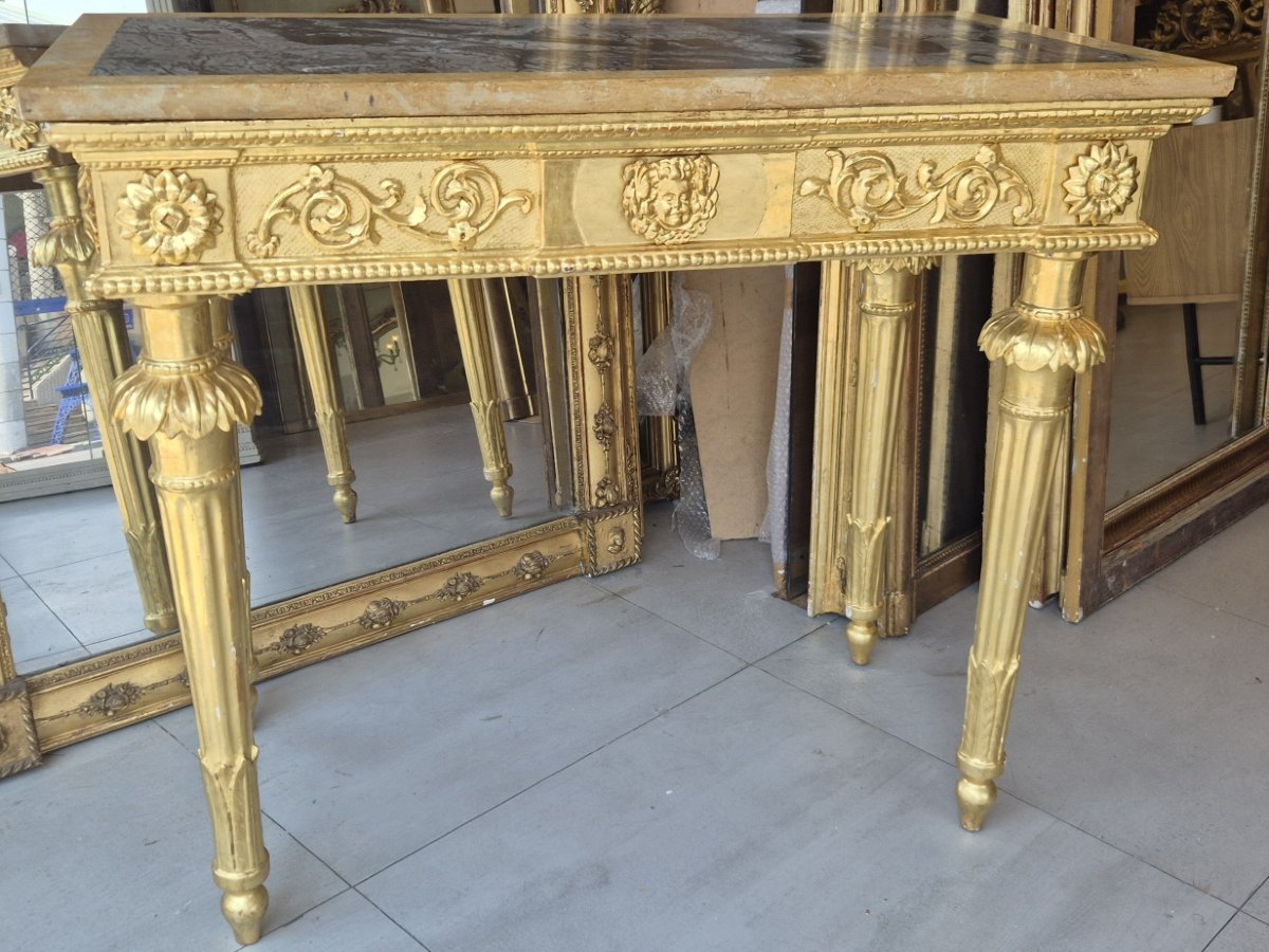 Console Empire doré feuilles d'or 112*56*97cm-photo-2