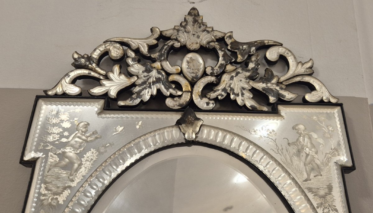 Antique 19th-century "venice 4 Seasons" Mirror, 40 X 65 Cm-photo-2