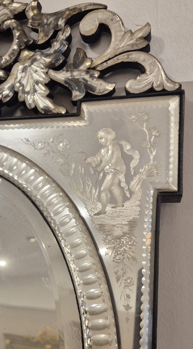 Antique 19th-century "venice 4 Seasons" Mirror, 40 X 65 Cm-photo-1
