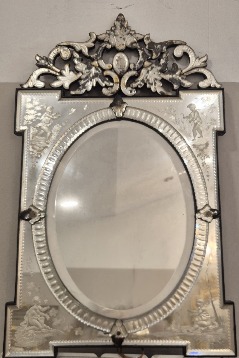 Antique 19th-century "venice 4 Seasons" Mirror, 40 X 65 Cm