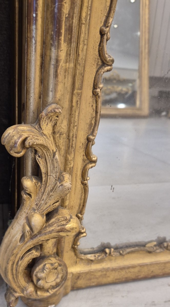 Grand miroir Napoleon III ancien doré au mercure 125*210 cm-photo-4
