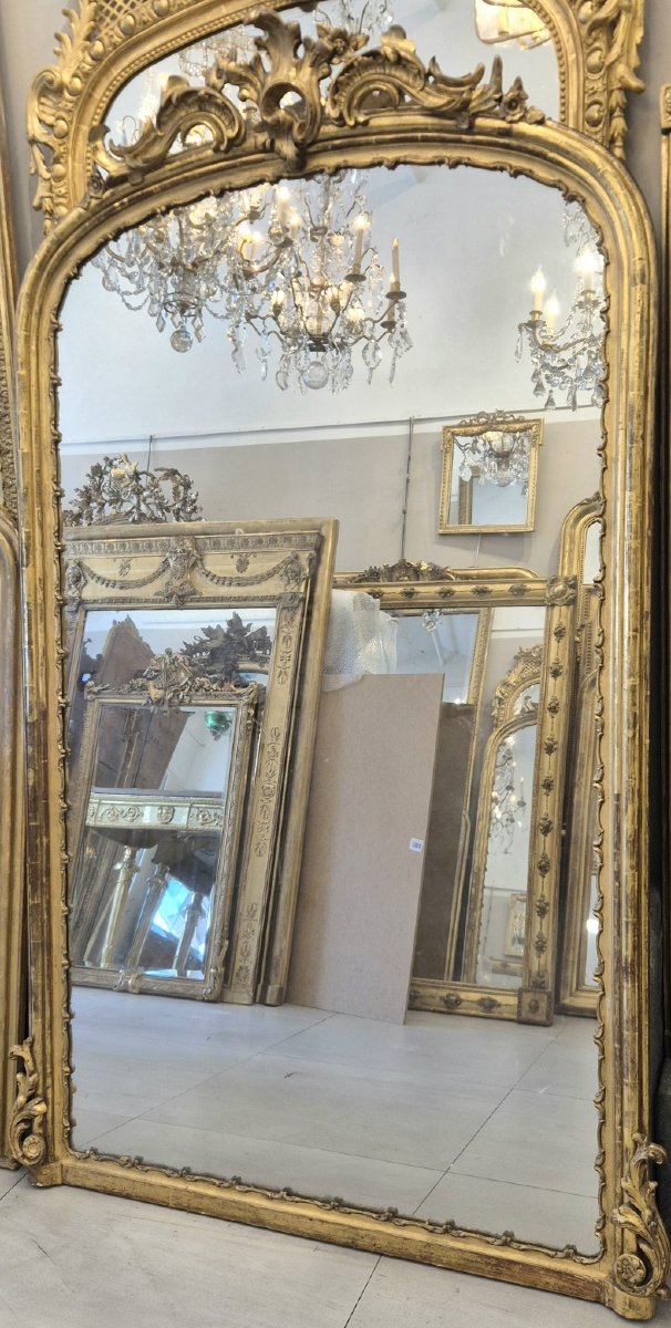 Grand miroir Napoleon III ancien doré au mercure 125*210 cm-photo-3