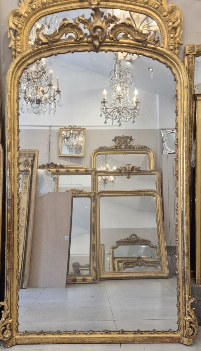 Grand miroir Napoleon III ancien doré au mercure 125*210 cm