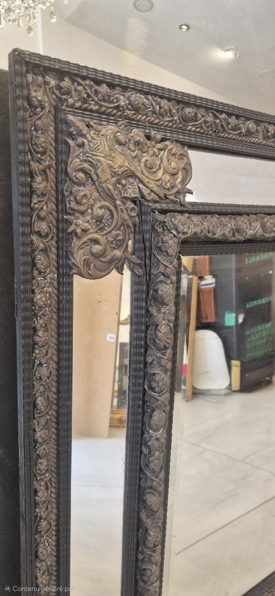 Miroir Napoléon III  laiton et bois laqué noir  87*108cm-photo-2