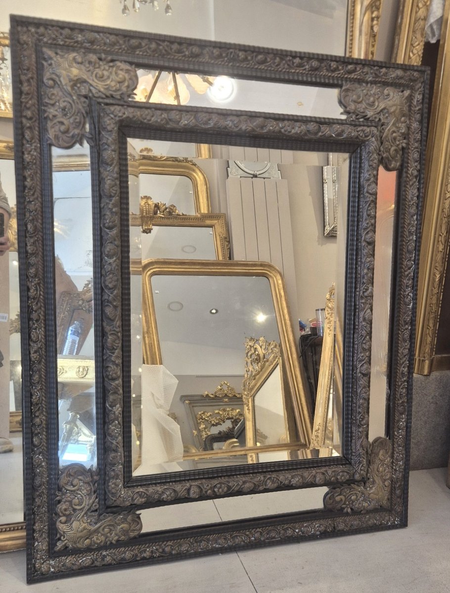 Miroir Napoléon III  laiton et bois laqué noir  87*108cm-photo-3