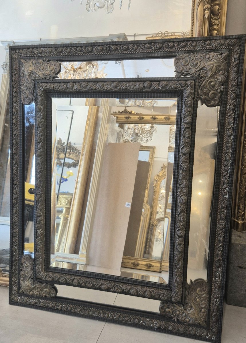 Miroir Napoléon III  laiton et bois laqué noir  87*108cm-photo-4