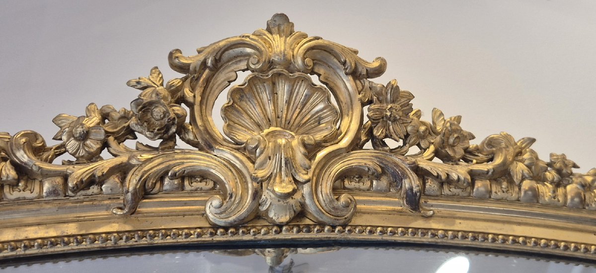 Très grand et très large miroir Napoléon III doré glace ancienne 170*280cm-photo-3