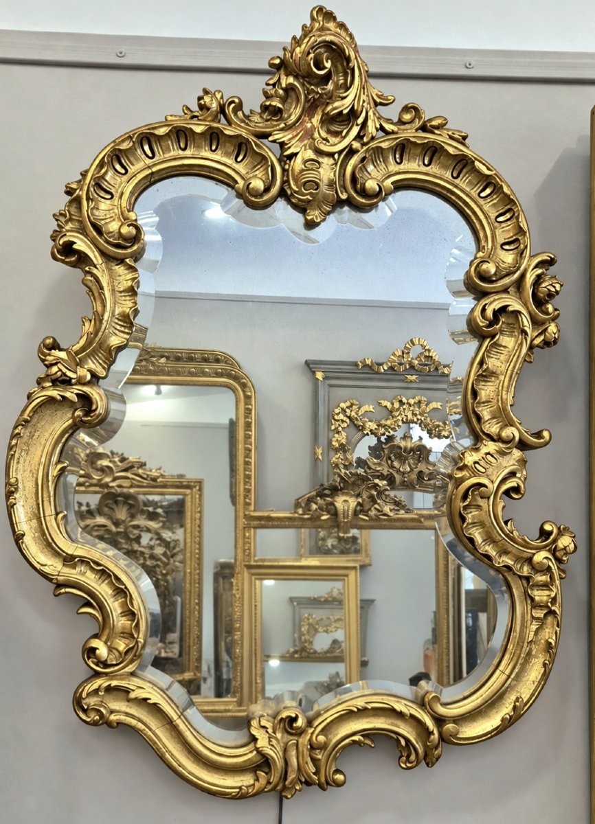 Louis XV Mirror Made Of Wood Gilded With Gold Leaf, 70 X 90 Cm