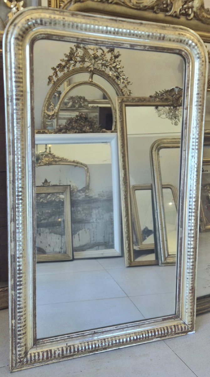 Antique Silver-plated Louis Philippe Mirror, 88 X 142 Cm-photo-4