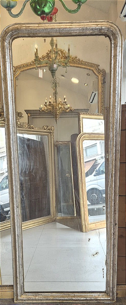 Louis Philippe Mirror With Silver Leaf, 53 X 132 Cm