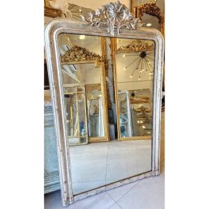 Grande glace de cheminée miroir Louis Philippe Argent coquille 105*165cm