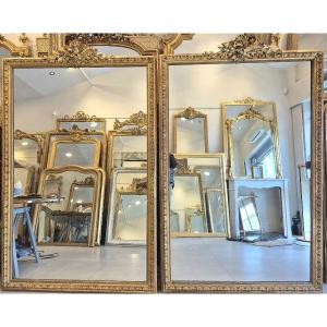 Rare paire de grands miroirs dorés glaces décor flambeaux 140*225 cm