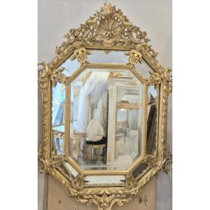Miroir Napoléon III  octogonal doré  100*140cm