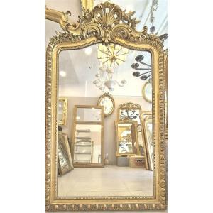 miroir doré coquille et oves glace ancienne 109*172 cm