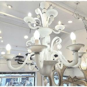 Lustre Murano blanc double niveau 10 lumières  90 * 110 cm