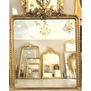 Large miroir Napoléon III doré décor oiseaux  132*157cm