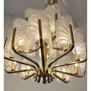 Lustre 14 lumieres laiton et murano 55cm par 60cm 