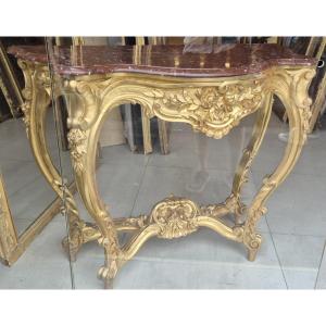 Console Louis XV  feuilles d'or 110*90*50cm