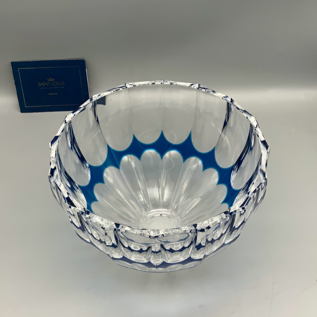 Saint Louis Blue Lined Crystal Cup / Salad Bowl-photo-3