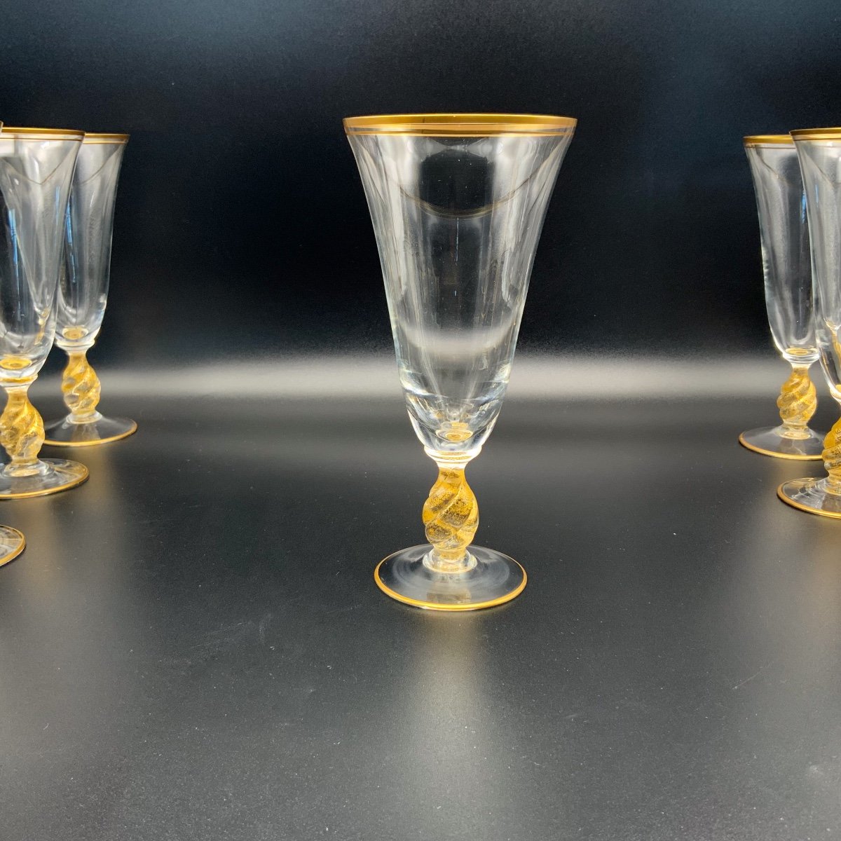 Murano 12 Grands Verres , Verre Soufflé à Inclusions D’or-photo-3